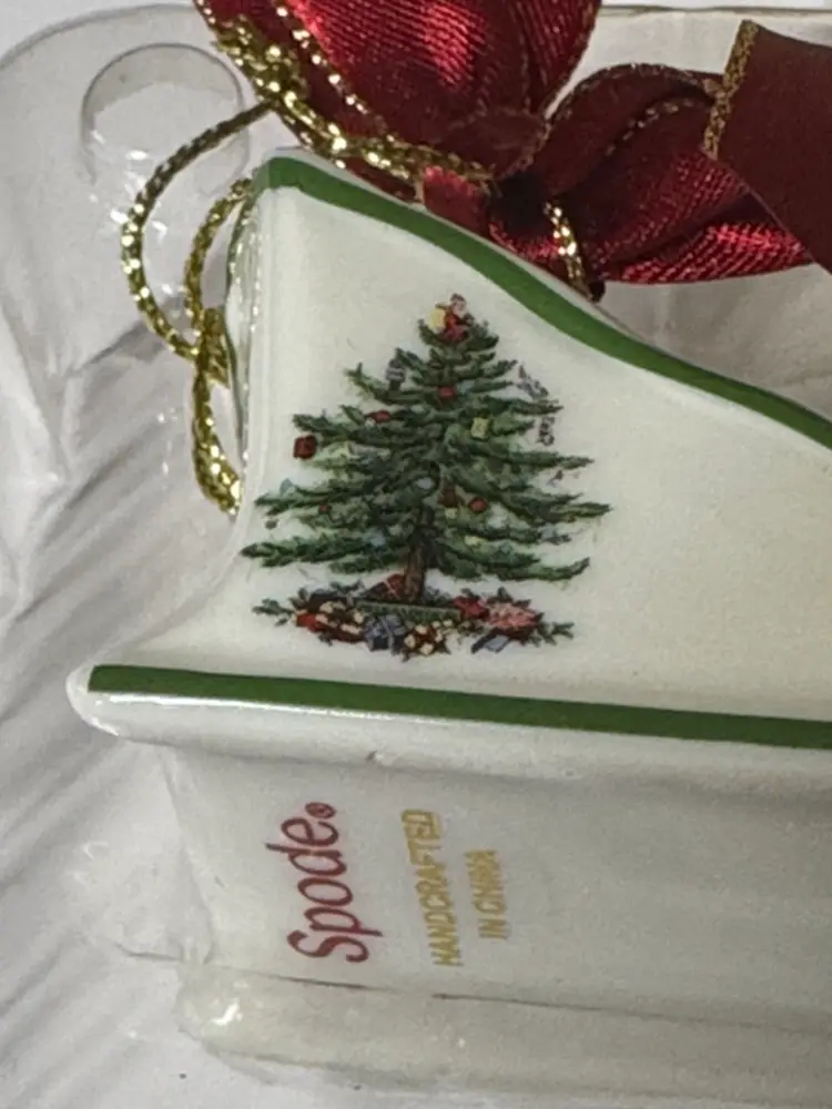 Spode Ornament Sled featuring a classic Christmas tree design Accented with gold