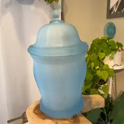 Indiana Glass Baby Blue Satin Biscuit Jar