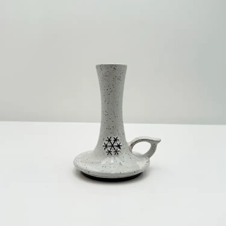 Onion River Pottery Speckled Snowflake Pattern Candleholder Or Bud Vase With Handle