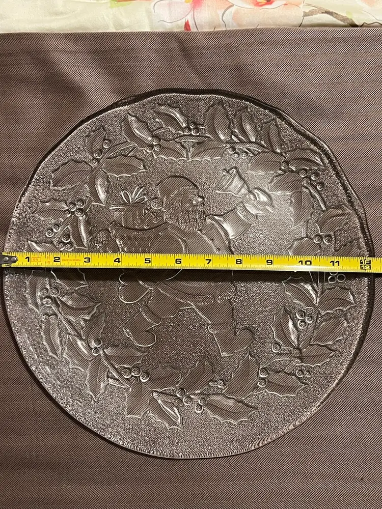 Decorative Art Glass Christmas Platter: Santa Clause & Holly Berries Made in Italy