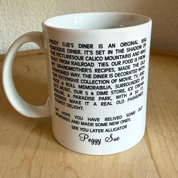 Peggy Sue’s 50s Diner in Yermo California Novelty Memorabilia Ceramic Coffee Mug