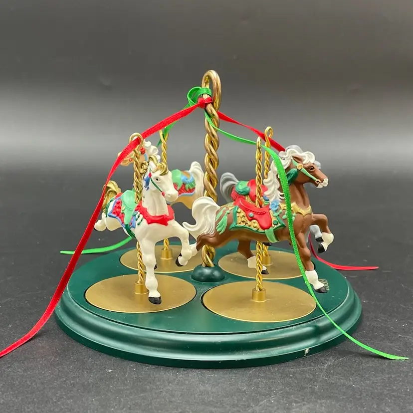 Hallmark Carousel Horses with Stand Christmas Ornaments VTG Set of 5 1989