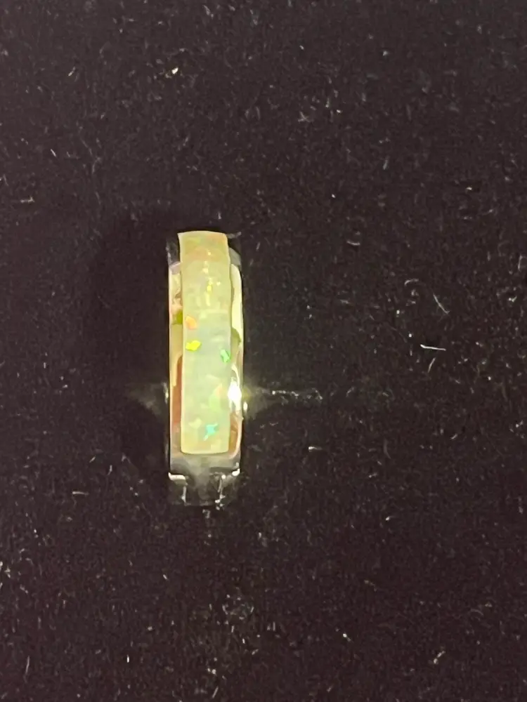 Sterling Silver w/Synthetic Opal Inlay Huggie Hinged Earrings