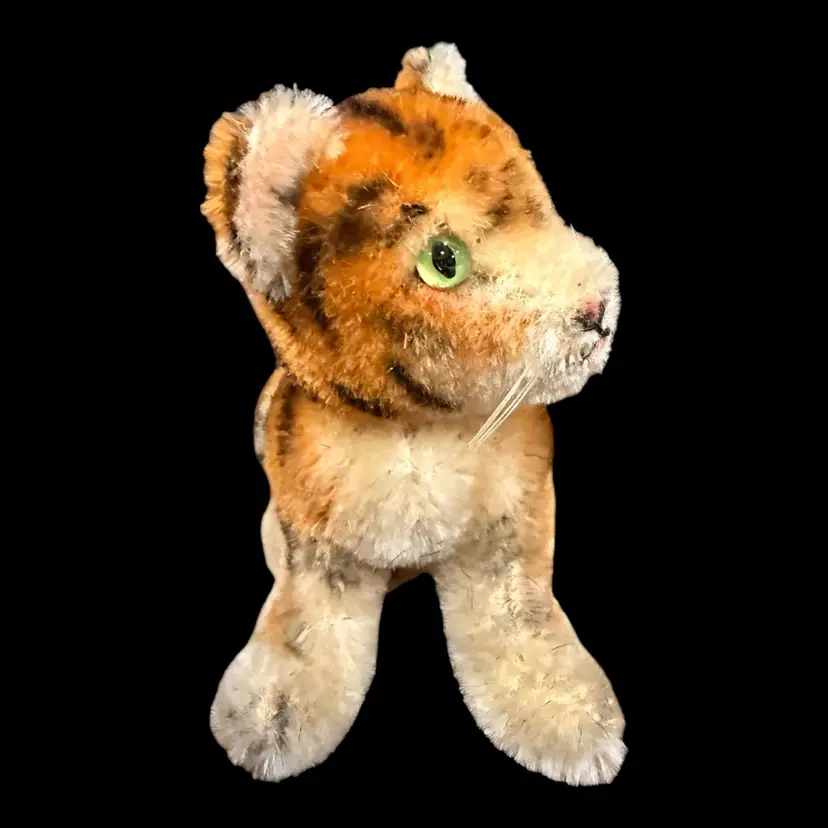 Original Steiff Mohair Tiger Stuffed Animal Toy 4” Germany