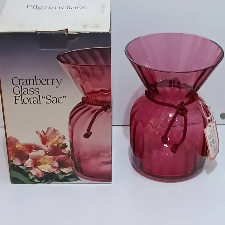 Cranberry Pilgrim Glass Floral Sac Vase