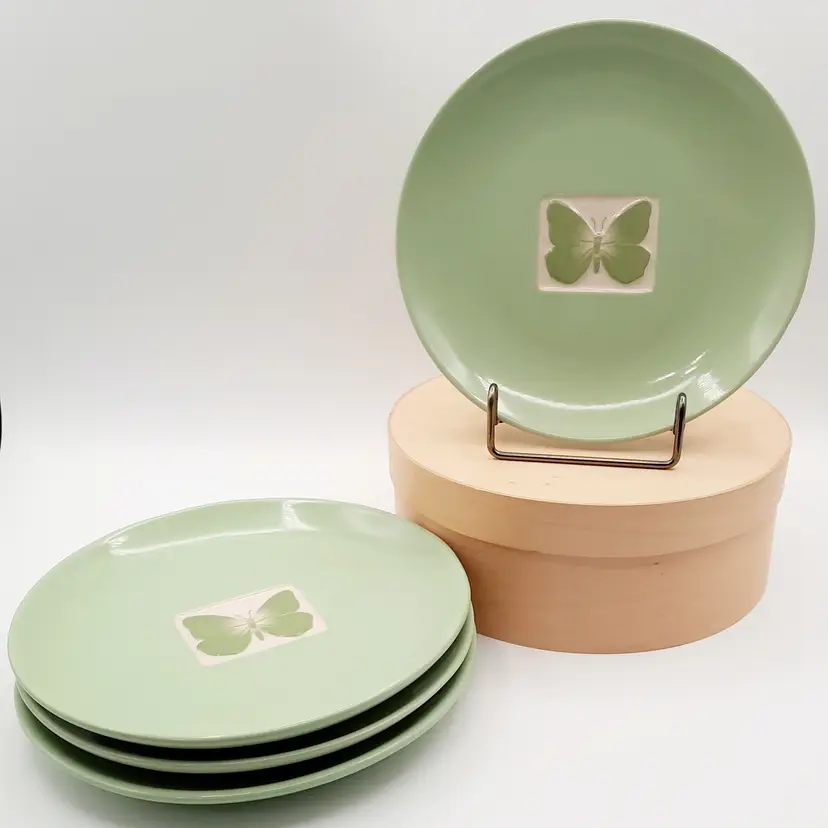 Butterfly Plates Mint Green Set of 4 in Bamboo Box by Four's Gift