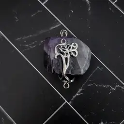 Vintage Pendant Raw Purple Stone with Silver Tone Accent - No Chain Included