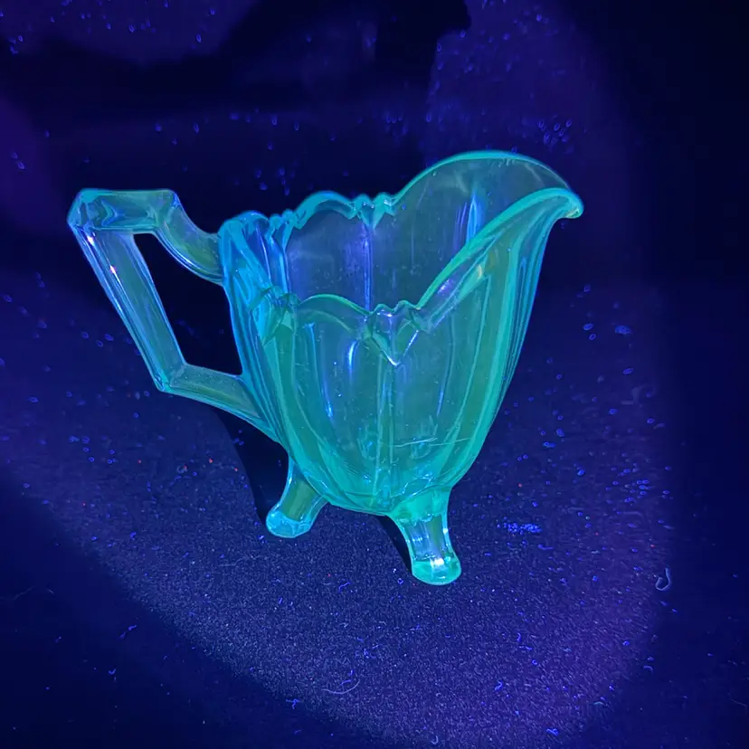 Vintage Indiana Glass aquamarine blue footed creamer pitcher, Glowy