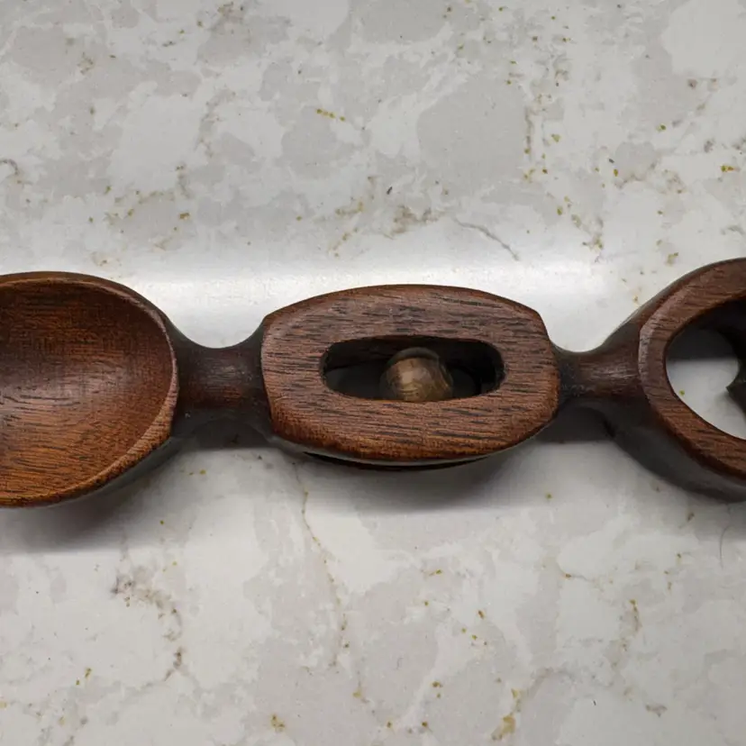 Vtg Hand Carved Wooden Lovespoon – Welsh Folk Art 5.5" Dark Wood