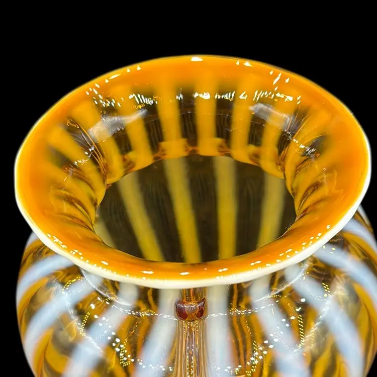 Fenton Gold Autumn Opalescent Feather Relief Optic Vase 9”H 7”D Stamped No Noted Flaws