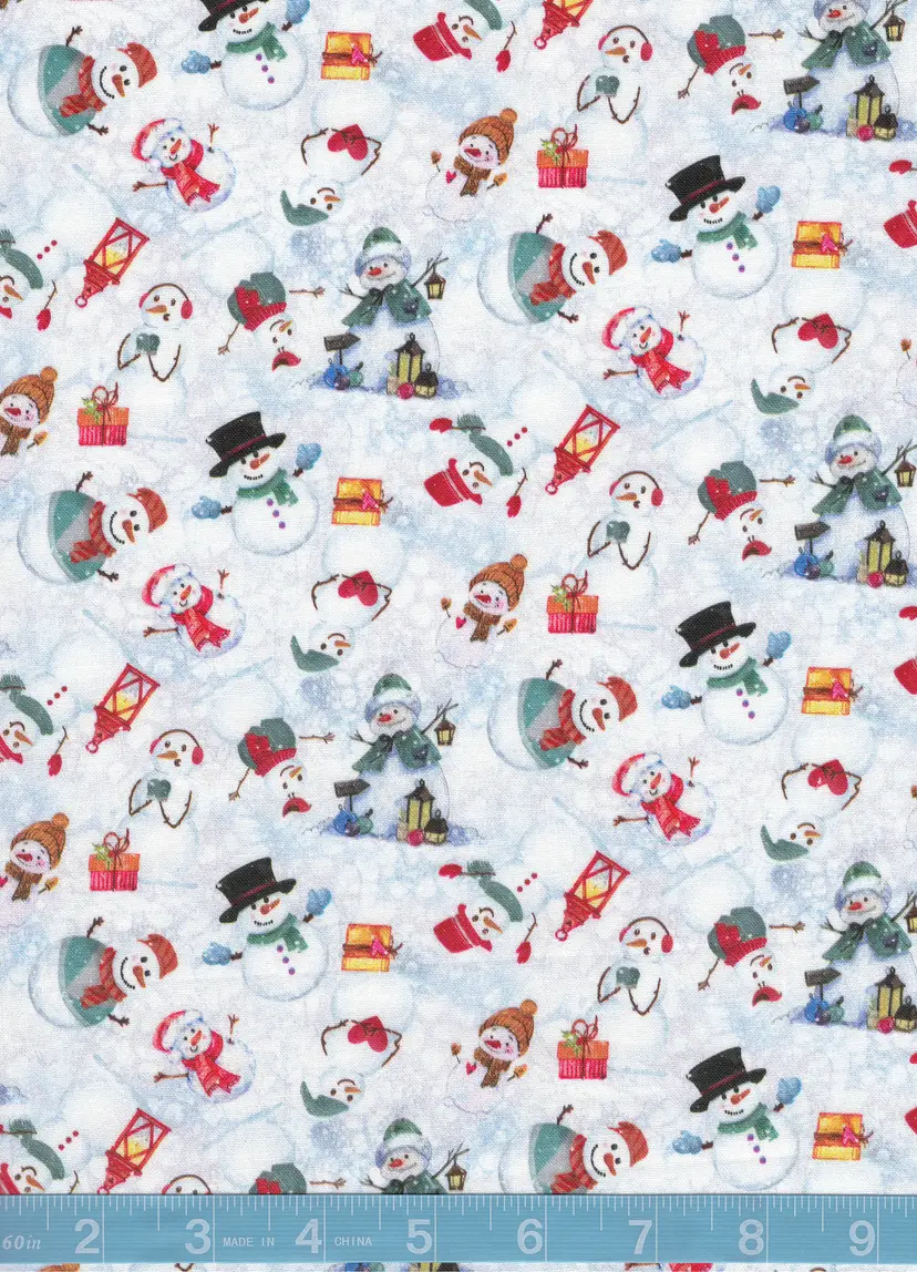 Snow Friends Christmas Snowman Cotton Quilt Fabric by the Yard – Winter Snowman Quilting Fabric – Holiday Sewing Fabric for Christmas Crafts (100% Cotton)