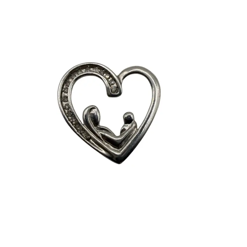 sterling silver mother and child heart pendant featuring diamond accents
