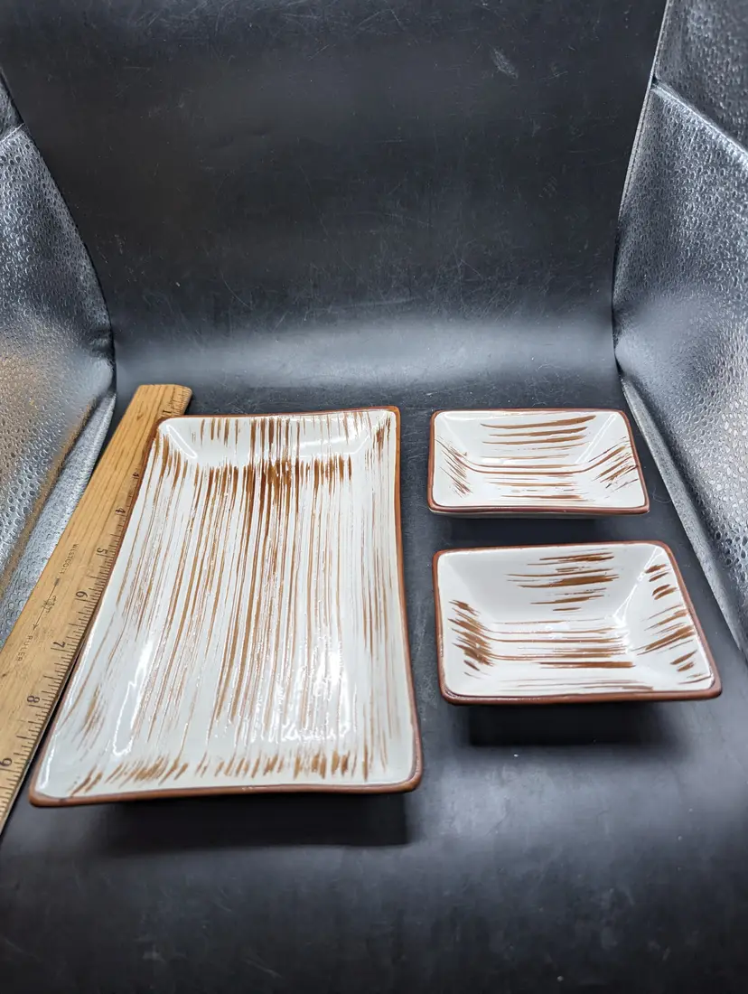 Vintage Pier 1 Sushi Set Serving and Two Dipping Plates
