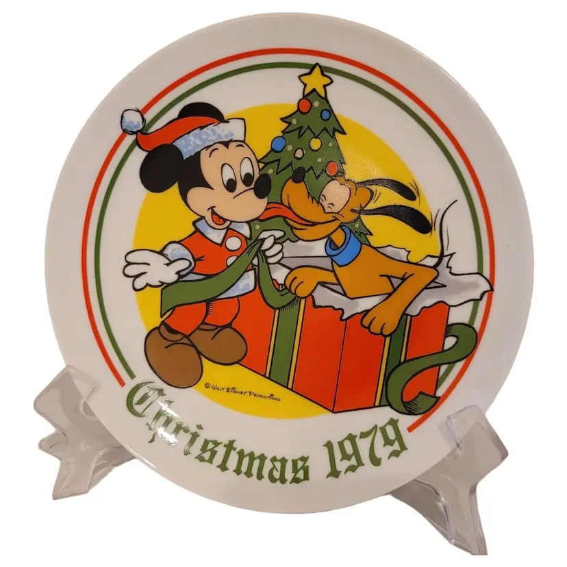 SCHMID Walt Disney "CHRISTMAS 1979" Plate Mickey as Santa Pluto