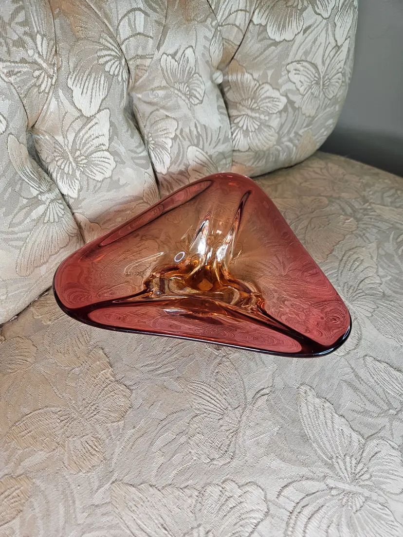 The Orange Cranberry Art Glass Triangle Trinket Bowl
