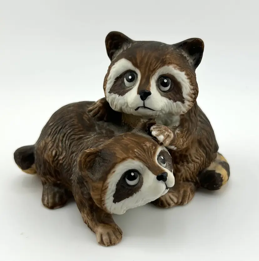 Homco Porcelain Raccoon Figurine 4”x 3.5”x 3”