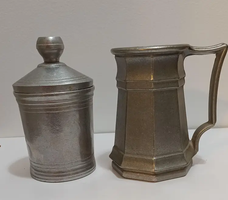 Nice Vintage Wilton Pewter Lidded Canister And Old Octagon Pewter Tankard