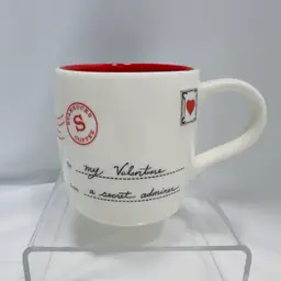 #1822 Starbucks, 2010 My Valentine Coffee Mug, Secret Admirer letter Cup, Cone China 4" 13oz