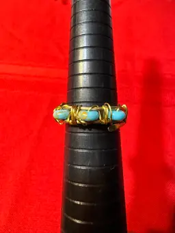 Wire Wrap Ring Gold tone 3 Turquoise Color Beads Size 9