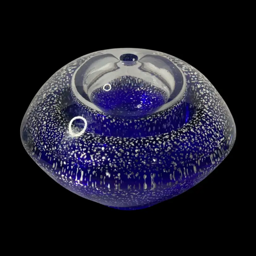 Out Of This World Cobalt Blue And Silver Flecks Oil Lamp/Bud Vase! 4” Tall 5 1/2” Wide! Missing Oil Wick Stopper Thingy!