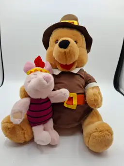 Vintage Disney Winnie the Pooh Pilgrim & Piglet Indian Thanksgiving Plush 12 in.