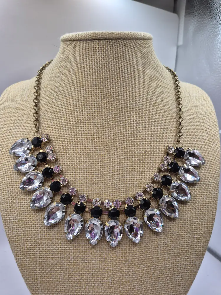 Vtg. Gold Tone 3-tier Statement Necklace 16"