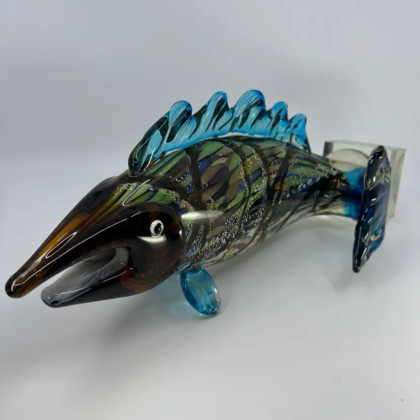 STUNNING Alessandro Barbaro Murano Leaping Salmon Art Glass Figurine Sculpture 16"