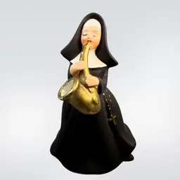 Napcoware Nun Playing Saxophone Figurine 7129 Made in Taiwan Black Habit VTG