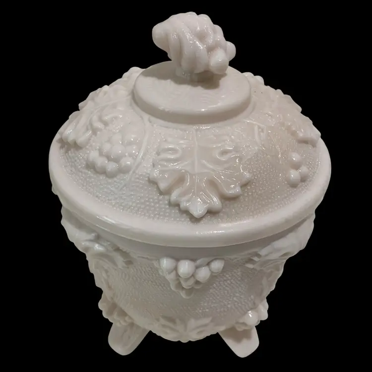 Vintage Jeannette Shell Pink Milk Glass Footed Candy Dish W/ Lid