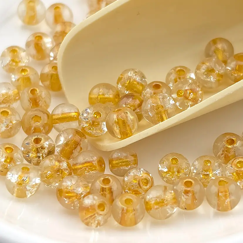 100pcs 6MM Crackle Glass Beads, clear with gold center #BC109