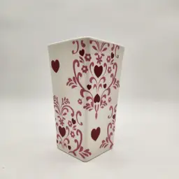ProFlowers White Square Tall Vase Burgundy Hearts Pink Scrollwork Valentines Day