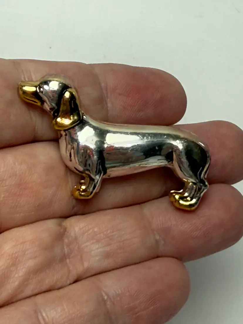 Signed Best Vintage Dachshund Wiener Dog Pendant Brooch Pin Two Tone