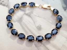Vintage 10k Yellow Gold Large Blue Sapphire Tennis Bracelet - 7.4" -  11.6g
