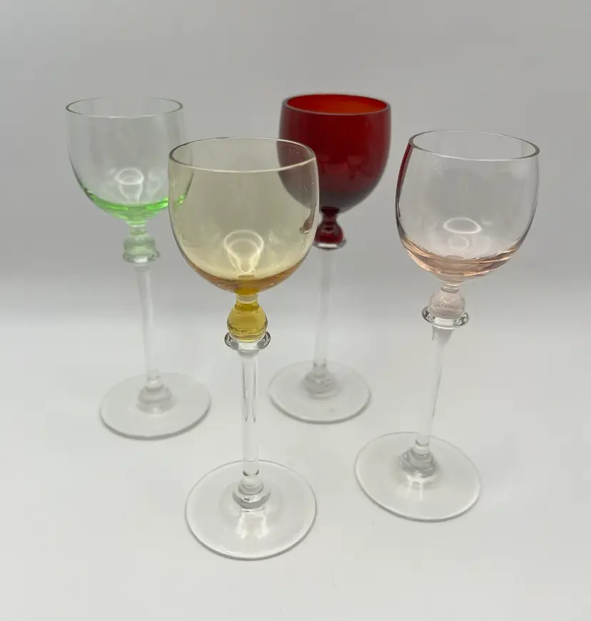 Dainty Set Of Four Cordial Glasses Red One Glows
