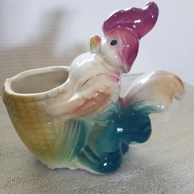 Royal Copley Vintage Rooster Chicken With Corn Planter