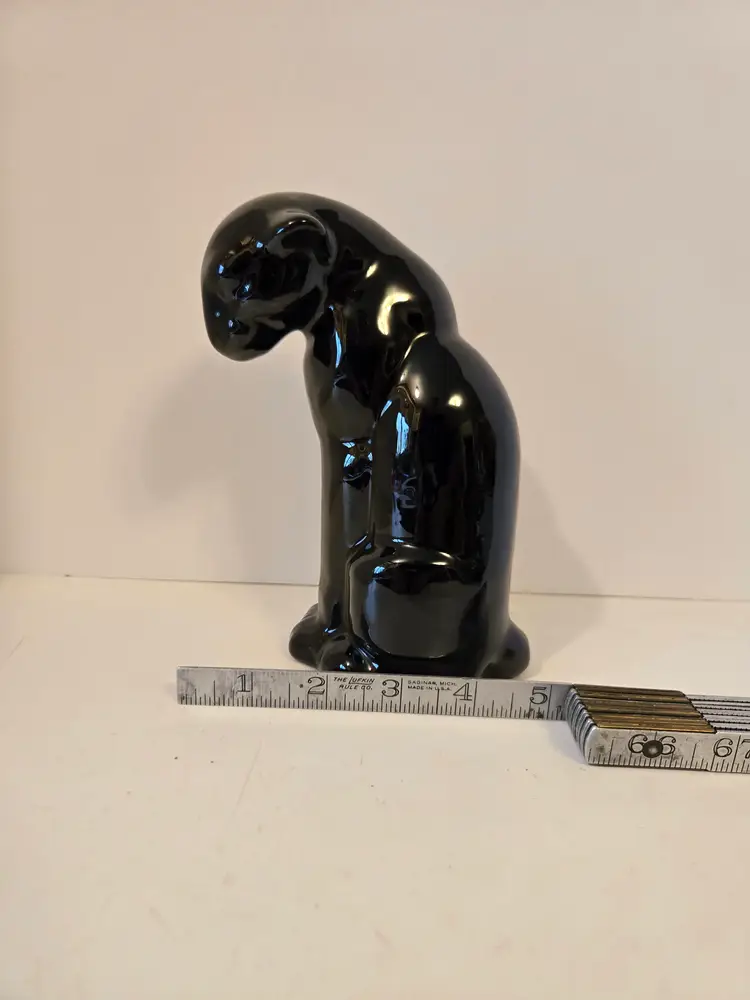 Vintage Frankoma Pottery Black Panther Cat Sitting Figurine