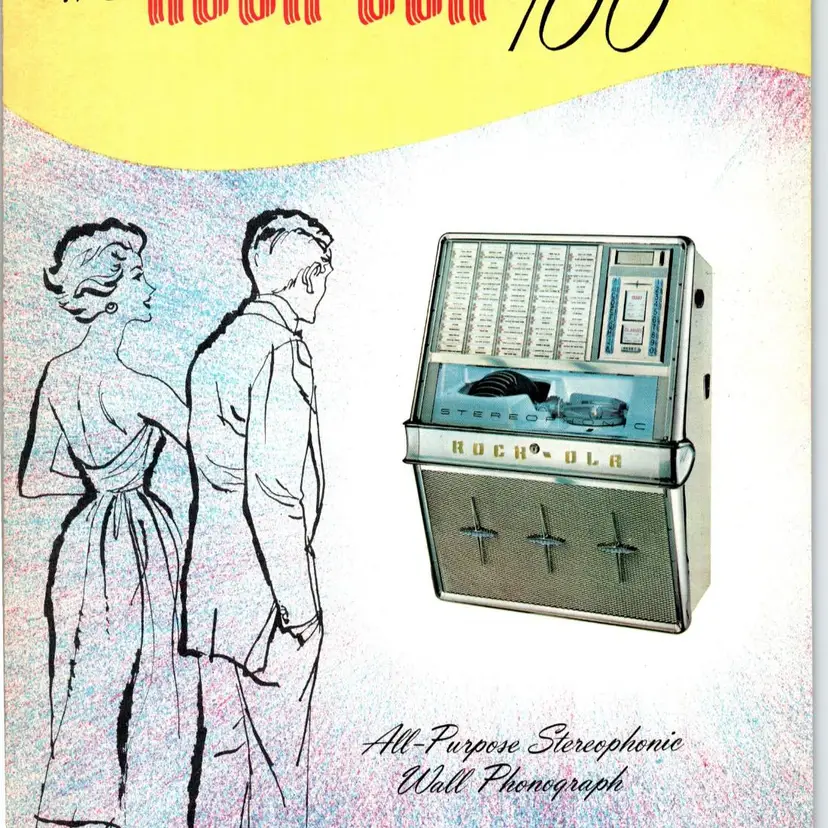 Rock Ola 1484 WALL Jukebox FLYER Phonograph 100 Original 1960 NOS Music Brochure Foldout