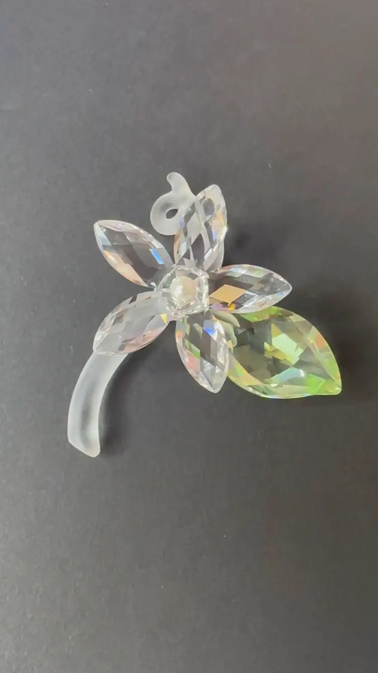 Over 2” Crystal Jasmine Blossom Clear With Pearl And Green Leaf