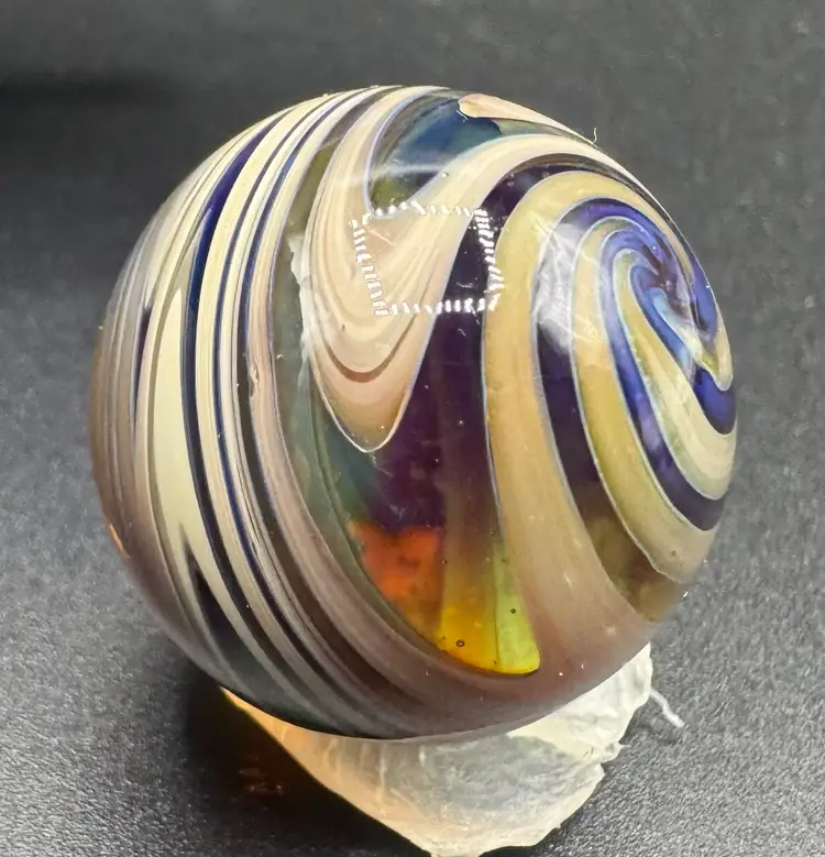 Signed Joshua Hamra HAM ‘06 Contemporary Art Glass Marble Swirl .97”