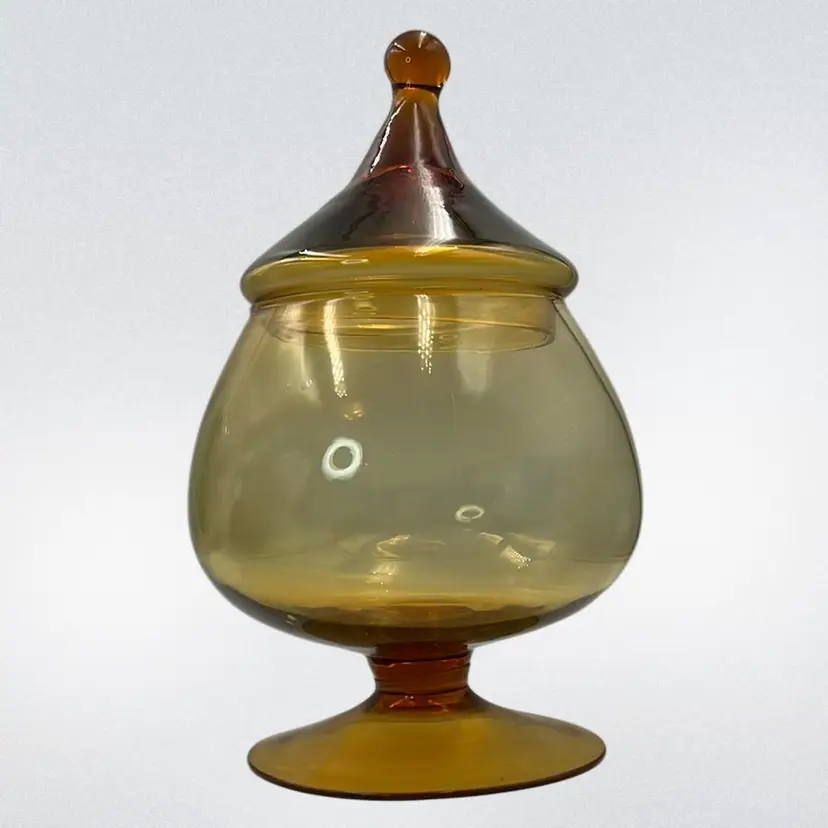 Vintage Amber Glass Italian Circus Tent Lid Pedestal Candy Dish 9” x 5.5”