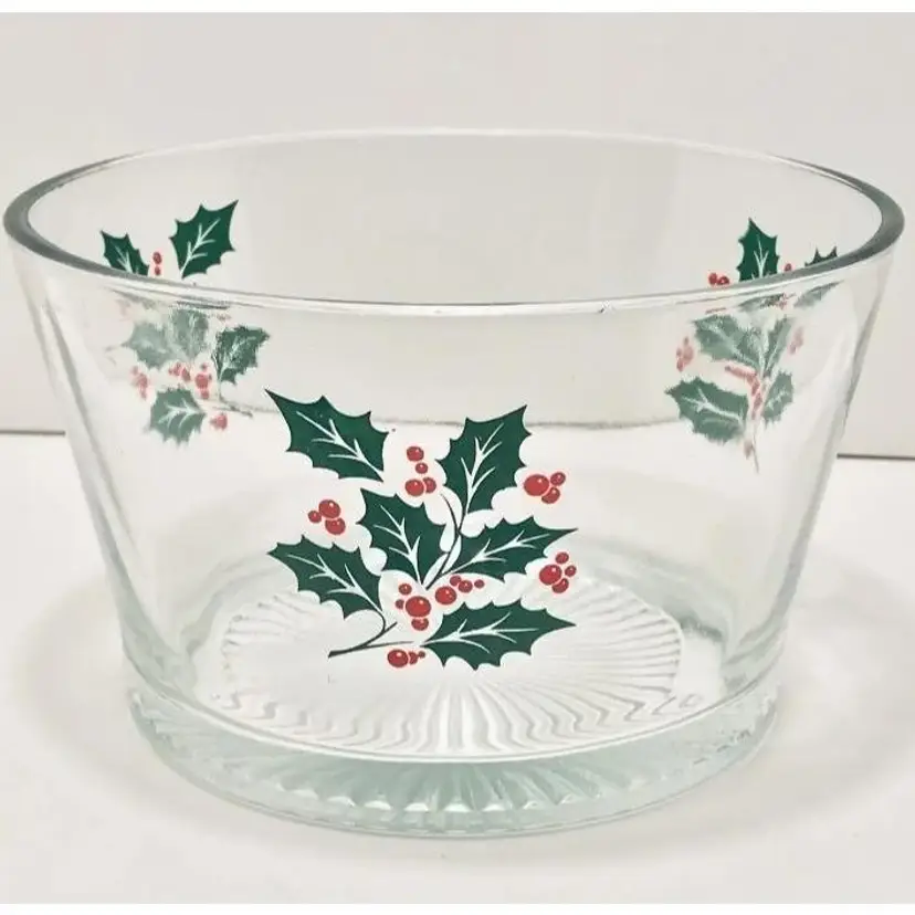 Indiana Glass Holly Berry Christmas Vintage Ice Bucket Serving Punch Bowl 1960's