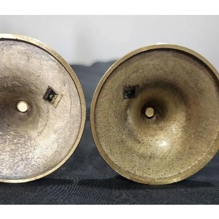 #02 Vtg. Brass Cherub Candlesticks playing instruments made in India