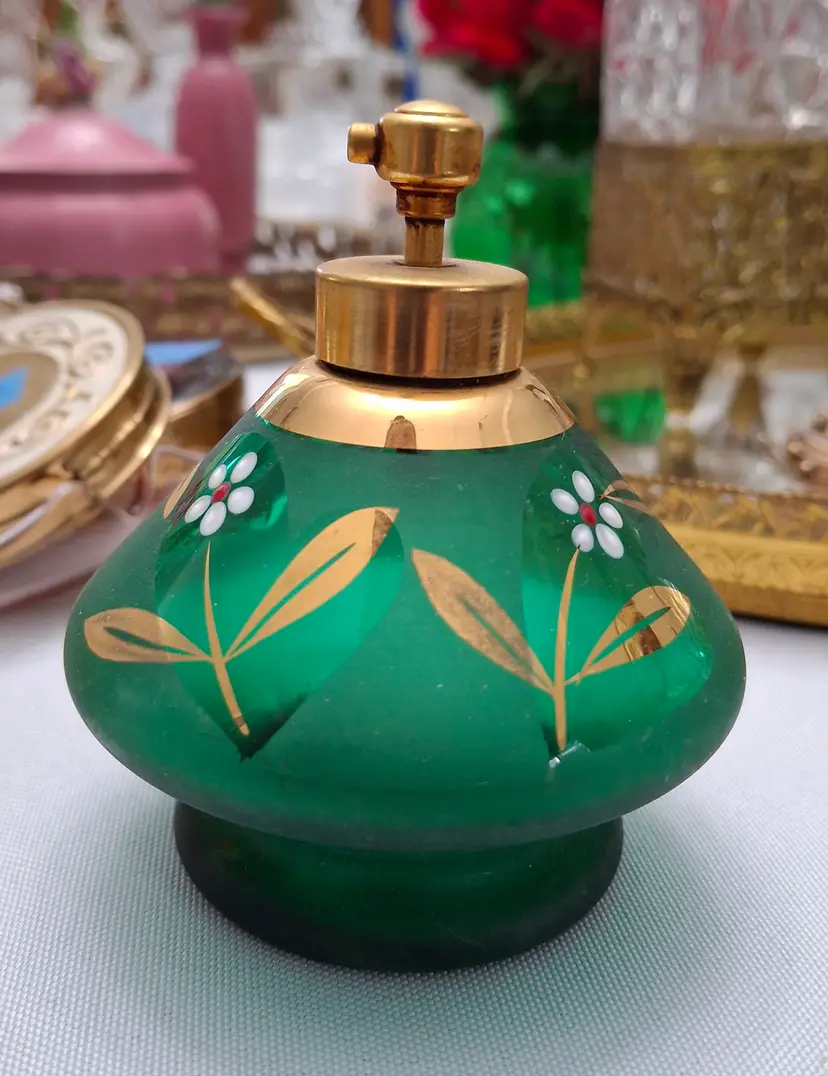 157 Vintage Holmspray Green Satin Glass Perfume Atomizer – Made in Germany