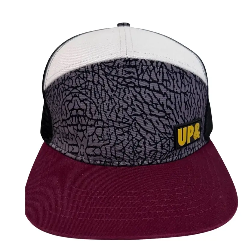 7 Panel Elephant Print Cement Maroon Flat Brim Trucker Snapback by Up & Down