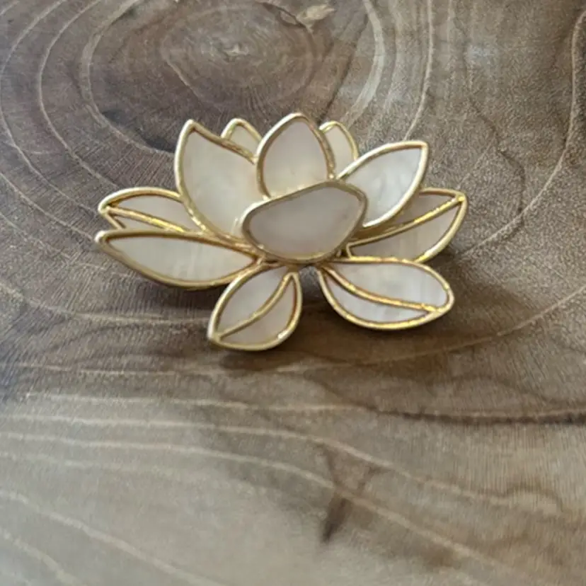 Gold Tone And Enamel Lotus Brooch