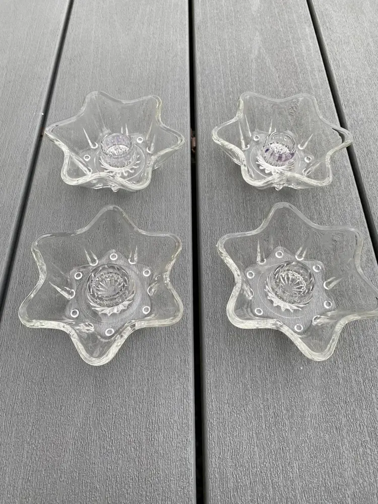 4 VINTAGE MCM ANCHOR HOCKING 6 POINT STAR TAPERED CANDLE HOLDERS
