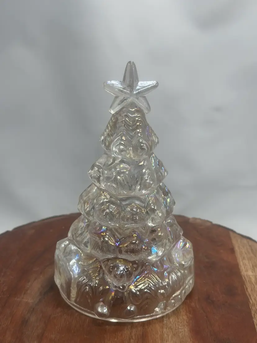 Vintage 6" Iridescent Clear Carnival Hollow Art Glass Christmas Tree