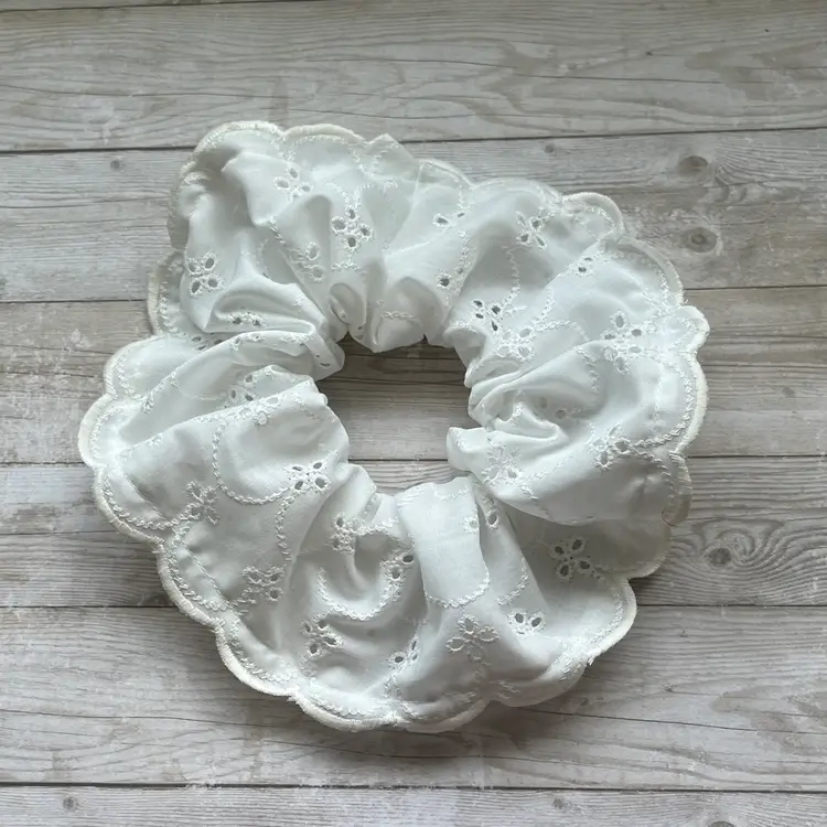 12 Piece Handmade White Eyelet Lace Scrunchie Wholesale Lot