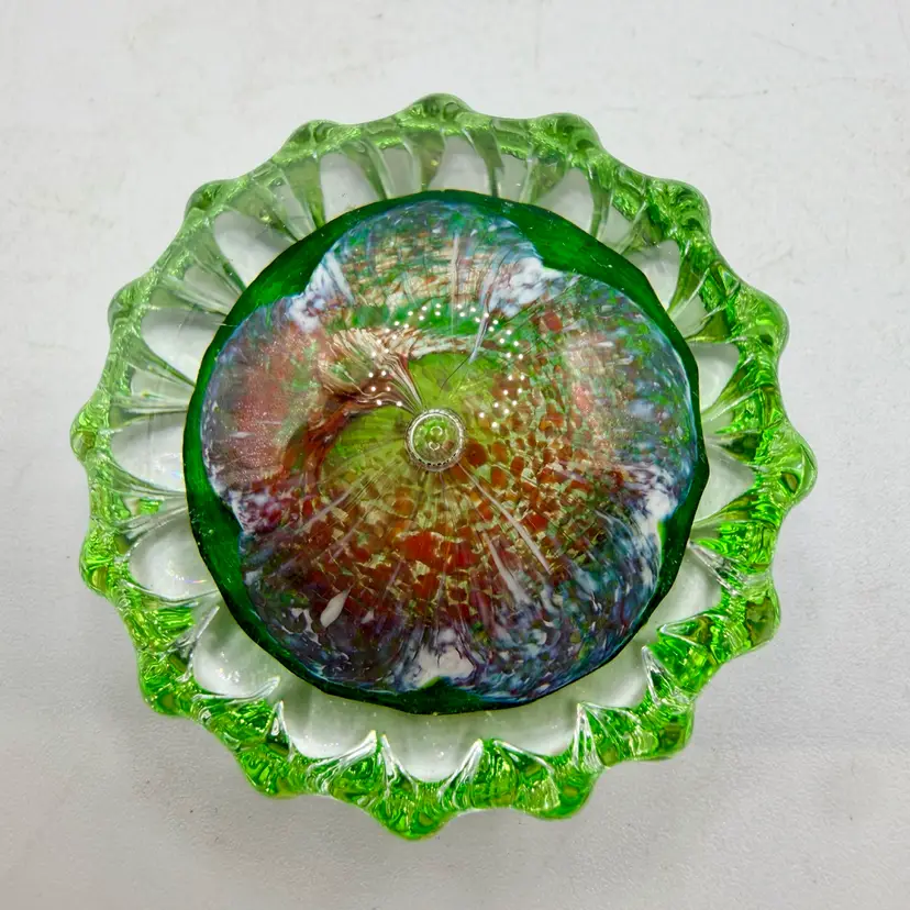 RARE Caithness “Florette” Flower Glass Paperweight Scotland Mini 2” Vintage 70’s