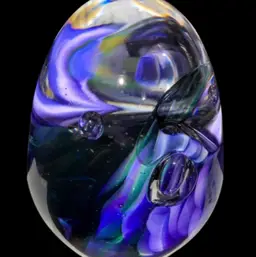 #28- Vintage 2008 Signed Art Glass Paperweight - Purples 3" X 2.5"